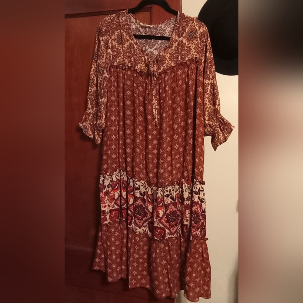 Boho Cottagecore Prairie Midi Dress